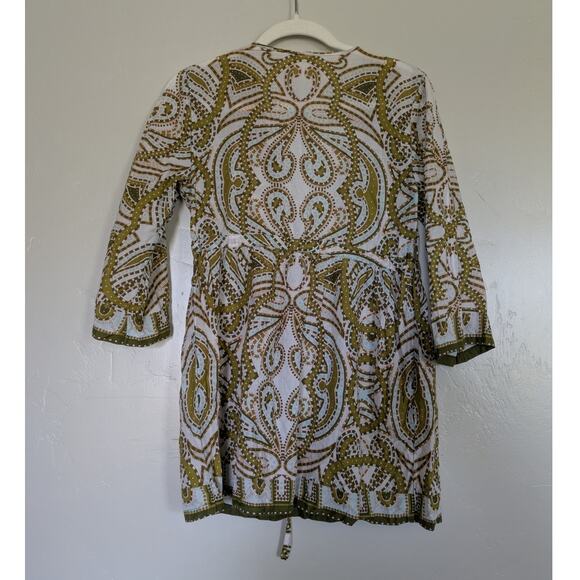 J Crew‎ Tunic Coverup Womens Size Small Green White Paisley Bohemian Lightweight - Picture 4 of 7
